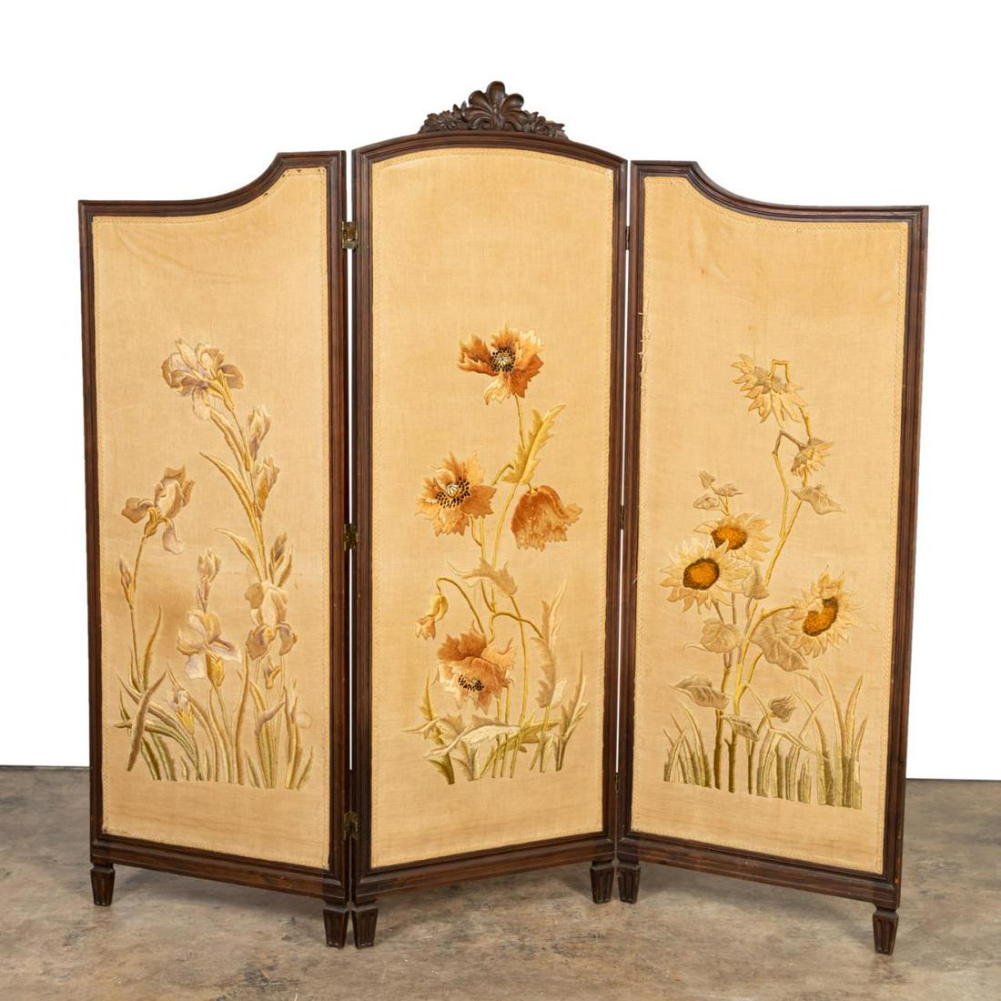 LOUIS XV STYLE THREE-PANEL FLORAL FLOOR SCREEN (1 of 7)