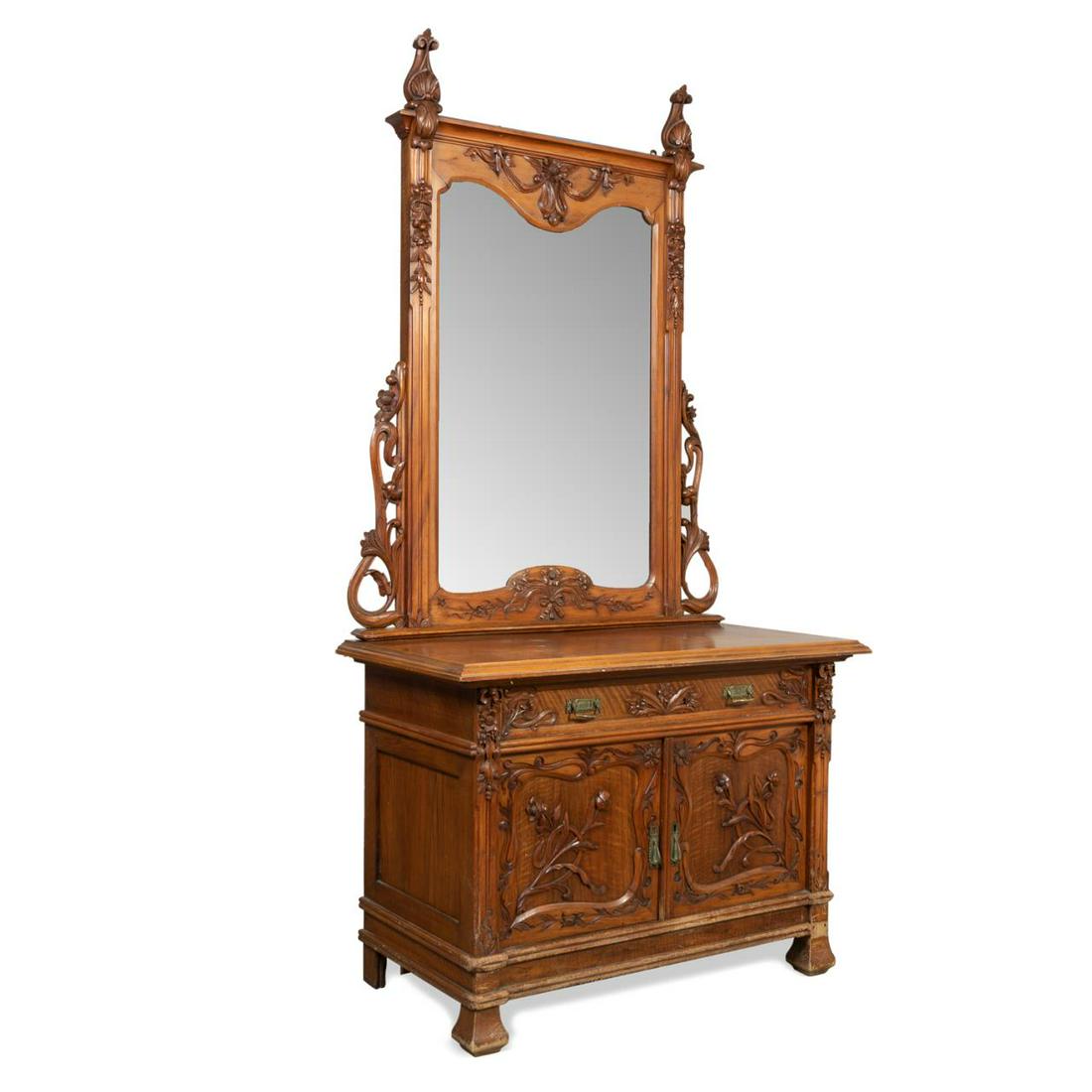 L. 19TH C. ART NOUVEAU MAHOGANY CHEST W/ MIRROR (1 of 15)