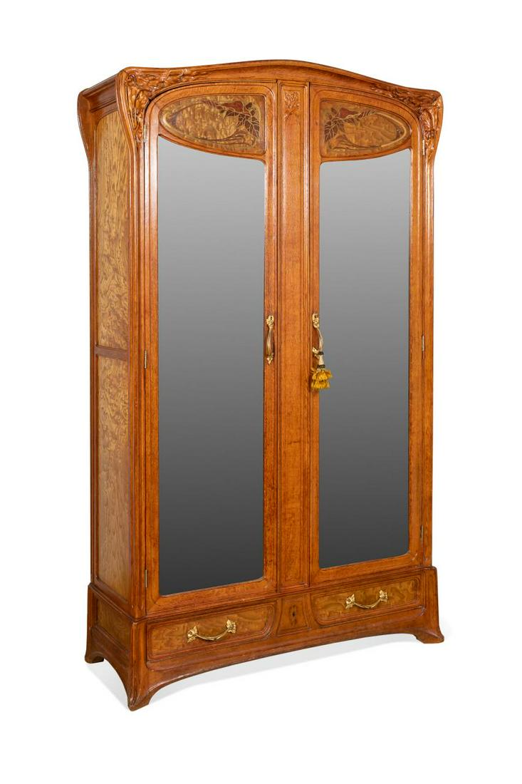 ART NOUVEAU INLAID & MIRRORED 2 DOOR ARMOIRE (1 of 6)