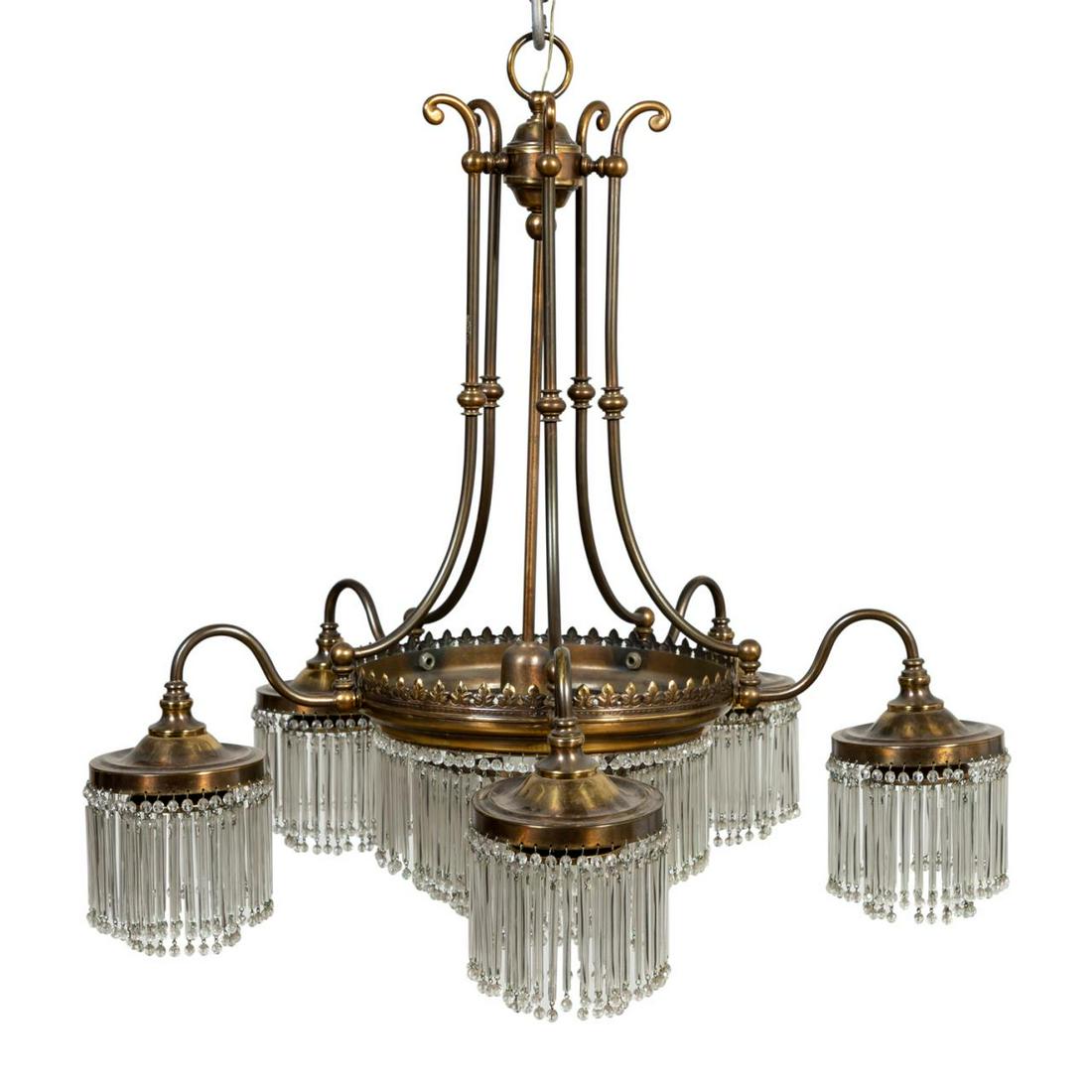 ART DECO STYLE GLASS AND BRASS CHANDELIER (1 of 4)