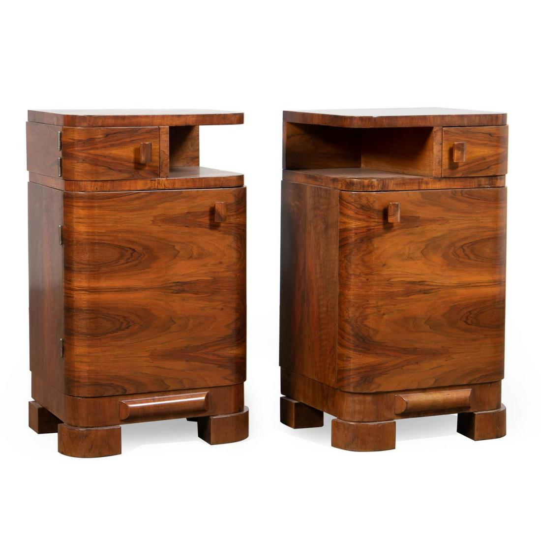 PAIR, ART DECO WALNUT VENEER NIGHTSTANDS (1 of 5)