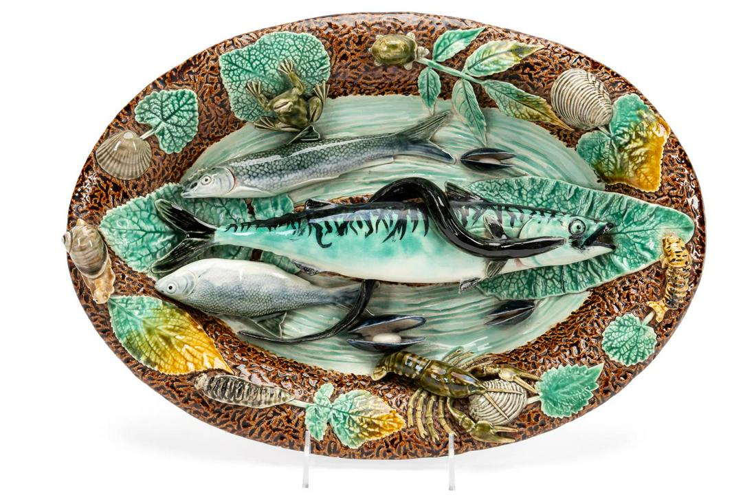 HAUTIN & BOULANGER OVAL PALISSY WARE FISH PLATTER (1 of 5)