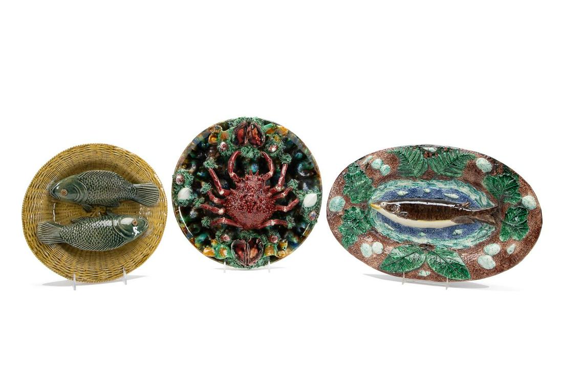 PALISSY WARE POLYCHROME GLAZED PLATES, 3PC (1 of 7)