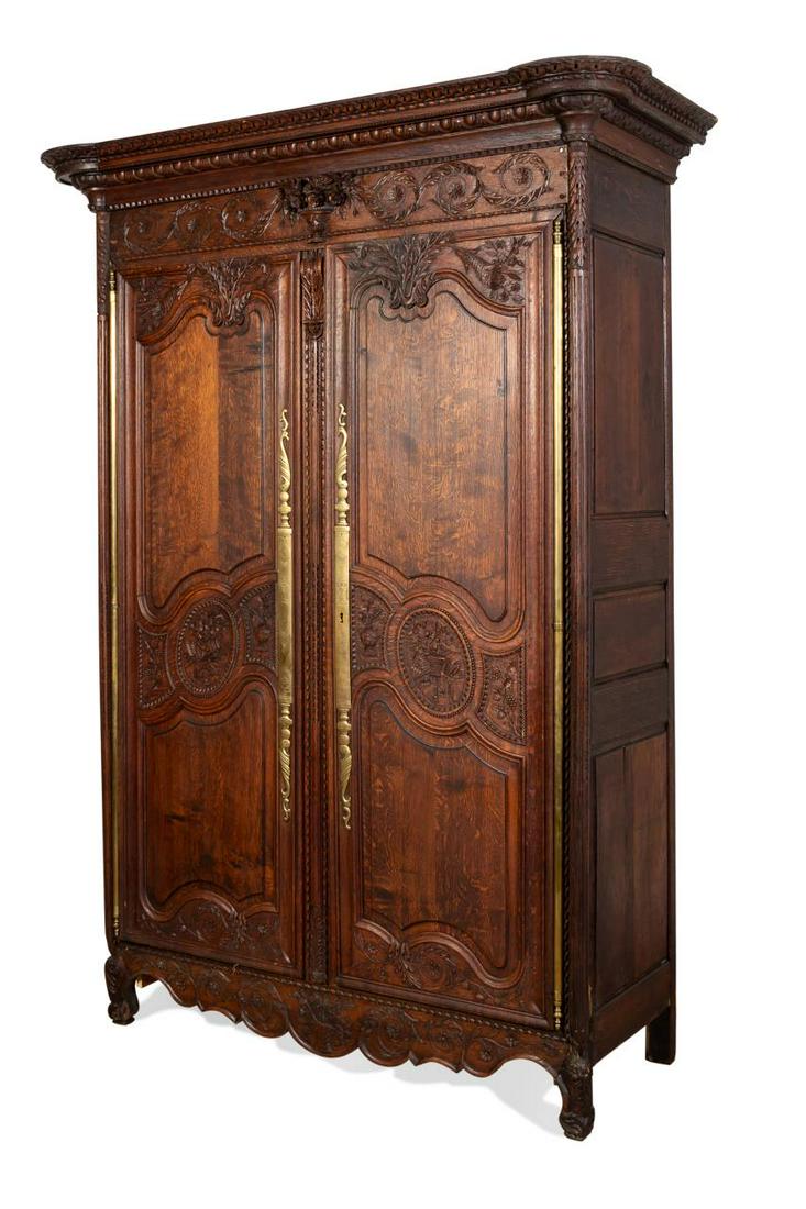 19TH C. LOUIS XV STYLE CARVED OAK ARMOIRE (1 of 6)