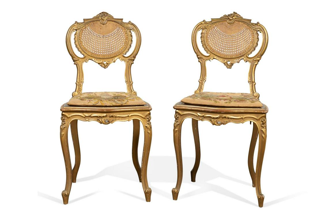 PAIR, LOUIS XV STYLE GOLD PAINTED SIDE CHAIRS (1 of 8)