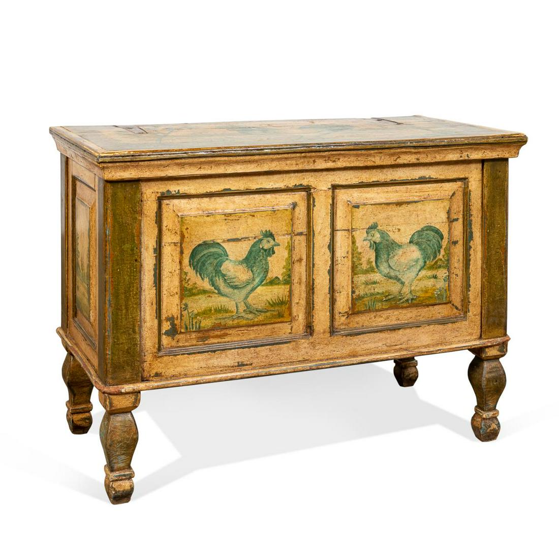 DISTRESSED POLYCHROME ROOSTER DECORATED TRUNK (1 of 7)