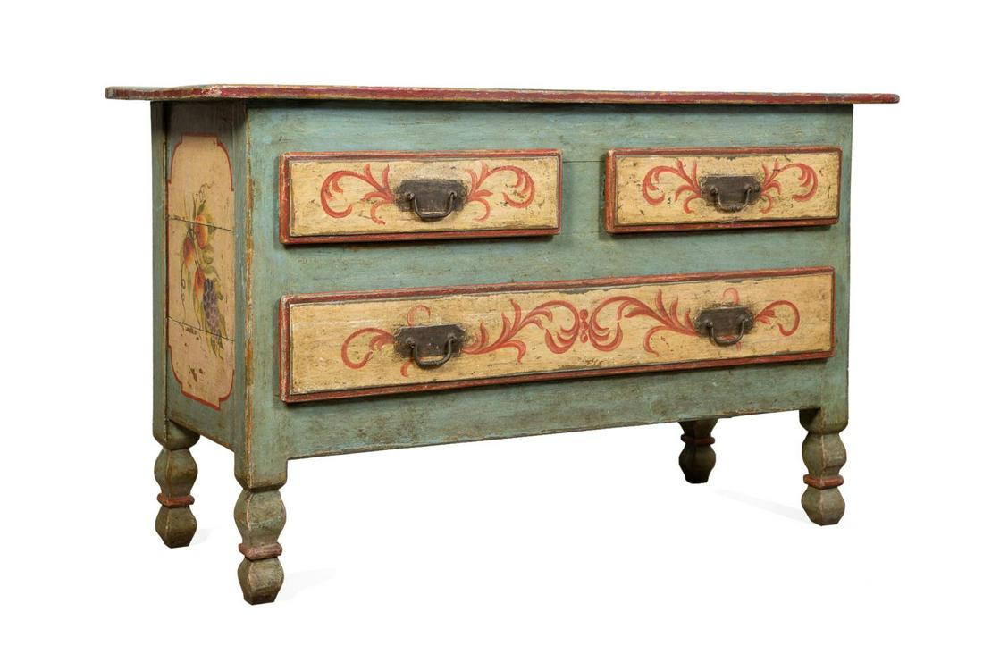 DISTRESSED POLYCHROME FRUIT THREE DRAWER CHEST (1 of 8)