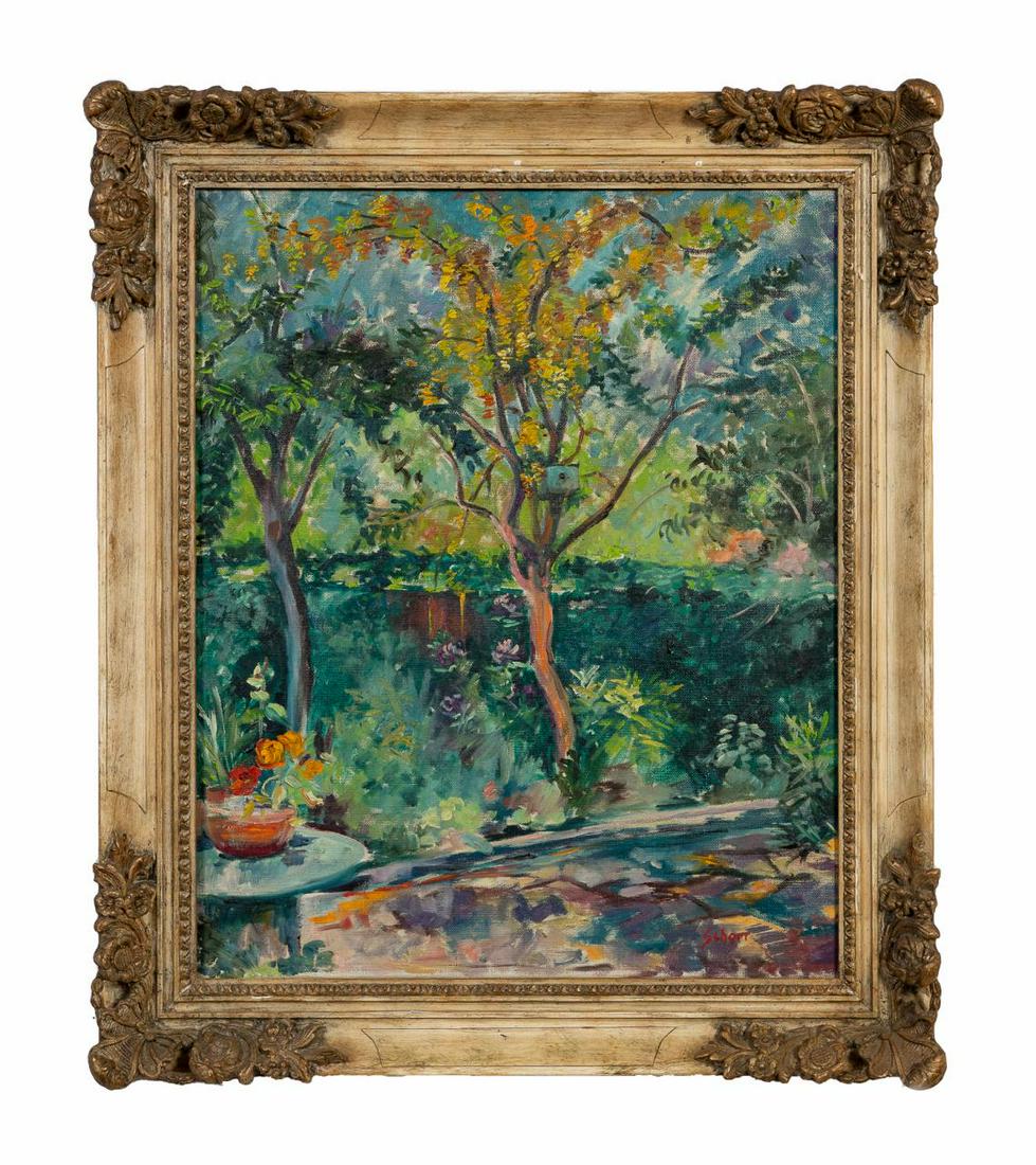 RAOH SCHORR, WALLED GARDEN WITH TREES, OIL (1 of 4)