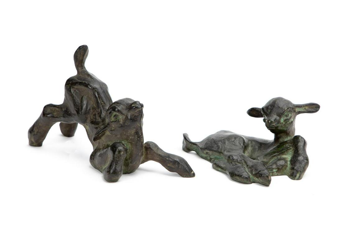 TWO RAOH SCHORR BRONZE SCULPTURES OF LAMBS (1 of 7)