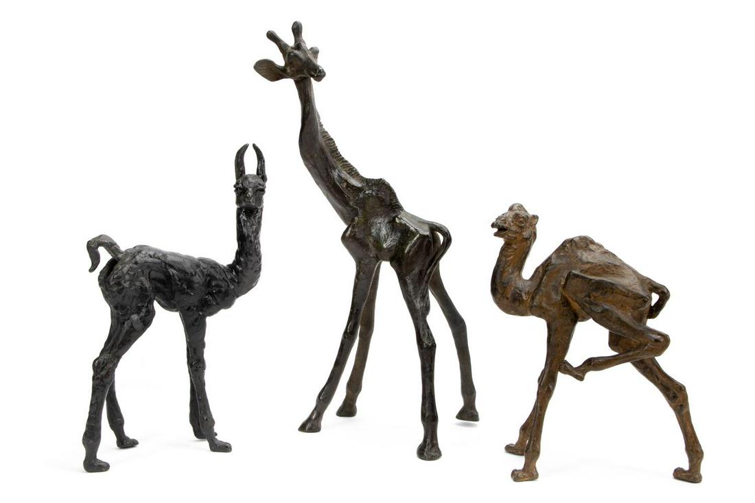 THREE RAOH SCHORR BRONZES, GIRAFFE, CAMEL, & LLAMA (1 of 9)