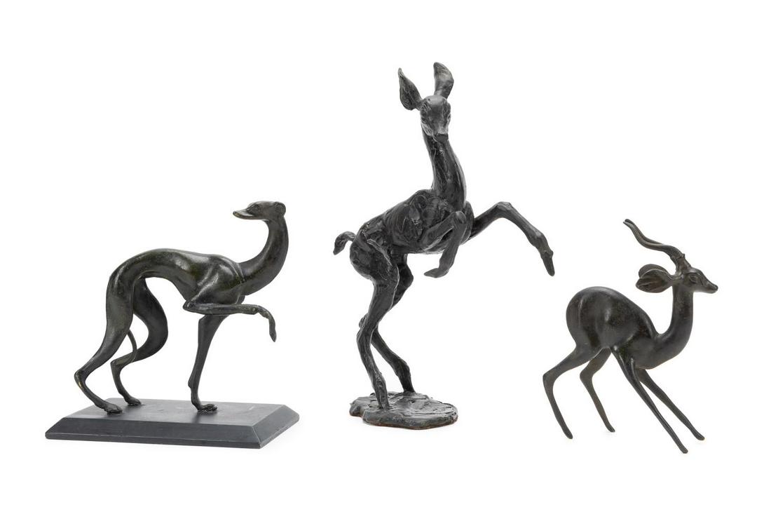THREE RAOH SCHORR BRONZES, DEER, ANTELOPE, & DOG (1 of 11)