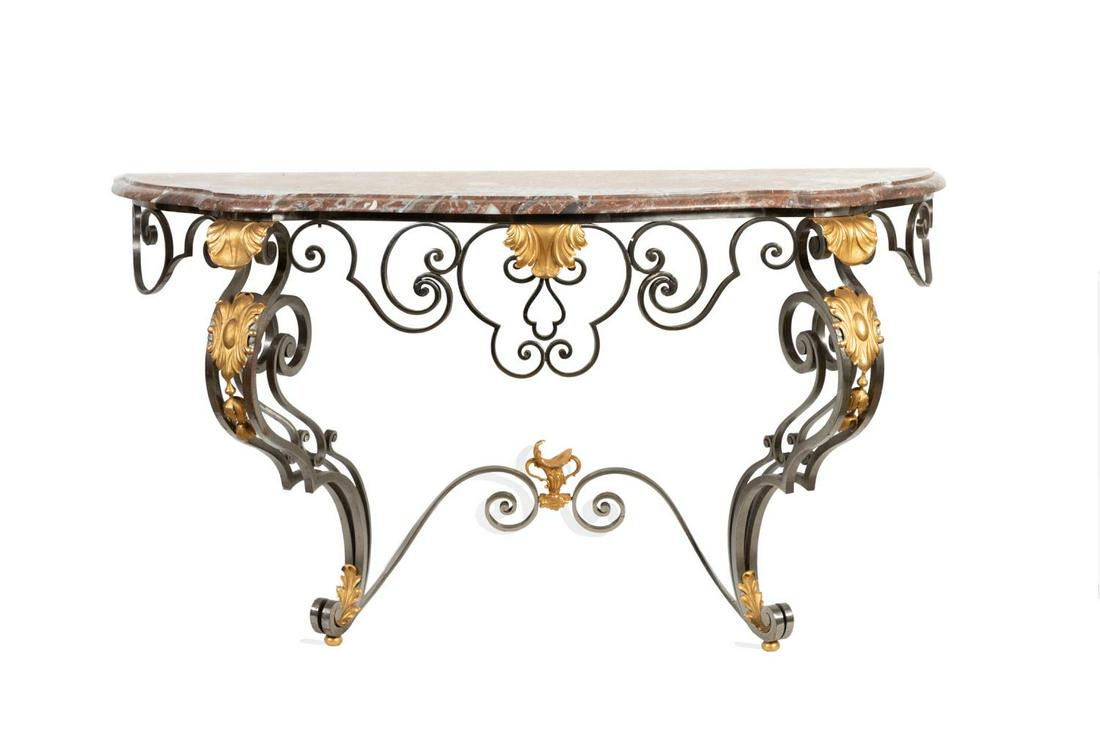 ROCOCO STYLE POLISHED STEEL & GILT BRONZE CONSOLE (1 of 9)