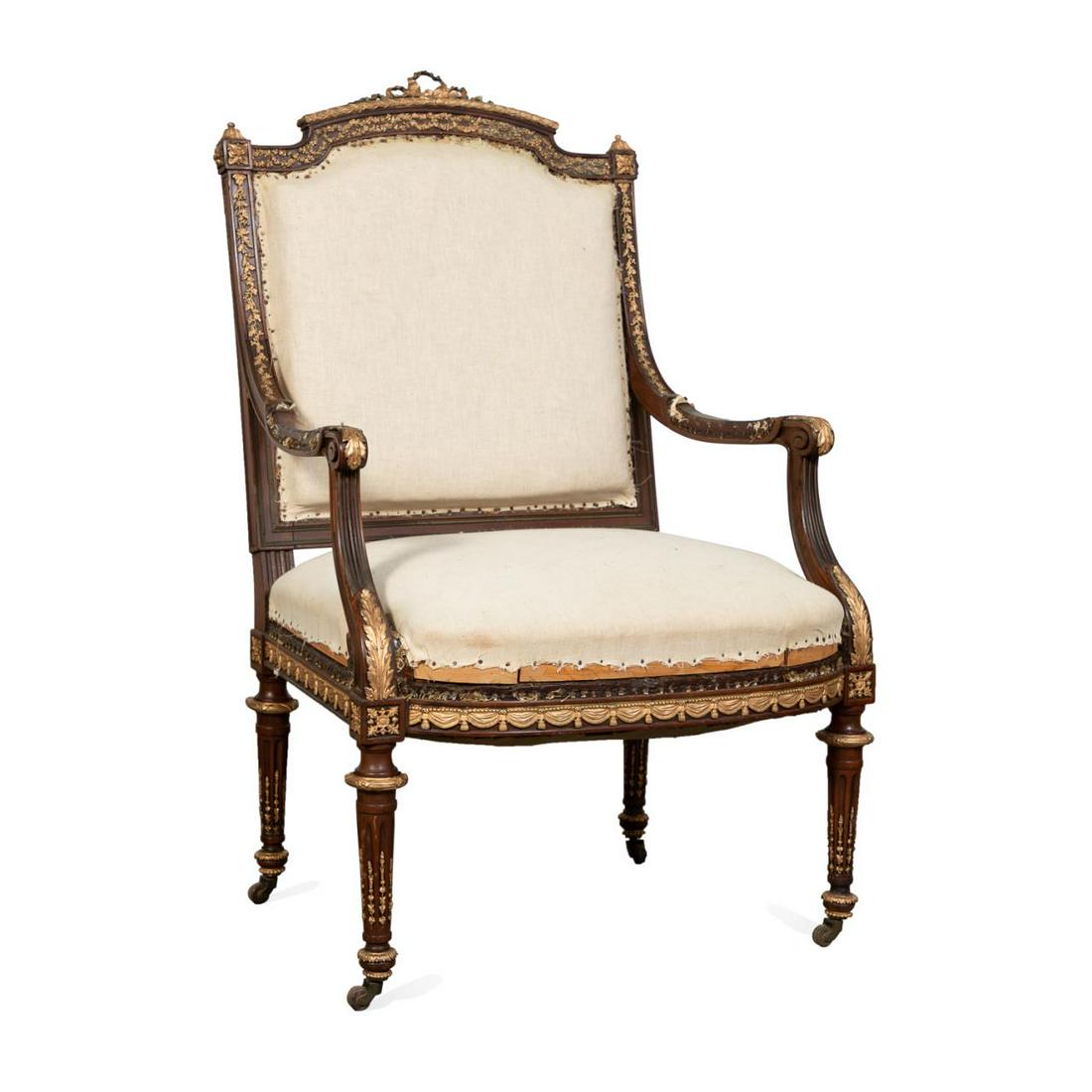NEOCLASSICAL GILT ORMOLU MOUNTED MAHOGANY FAUTEUIL (1 of 9)