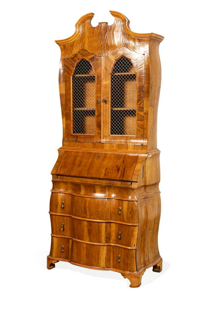 19TH C. DUTCH BAROQUE STYLE WALNUT BOMBE SECRETARY (1 of 6)