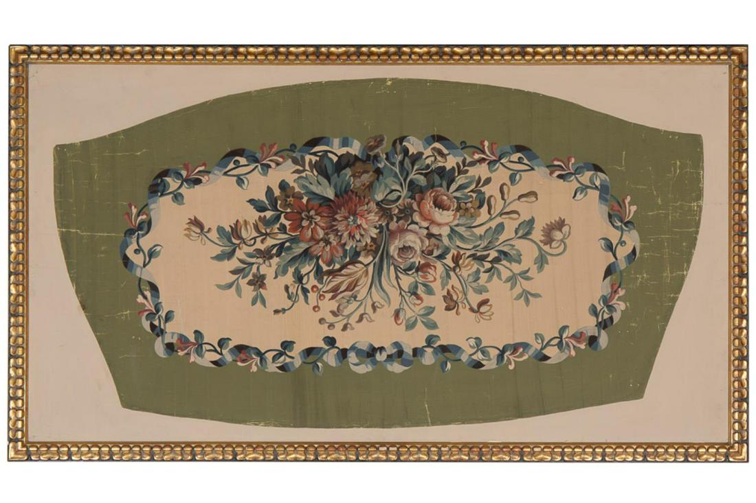 LARGE FRAMED GREEN FLORAL PAINTED CARTOON (1 of 4)