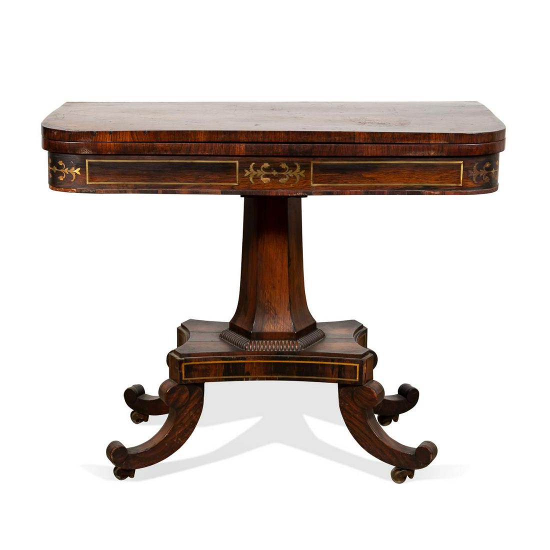 19TH C. REGENCY BRASS INLAID ROSEWOOD GAMES TABLE (1 of 6)