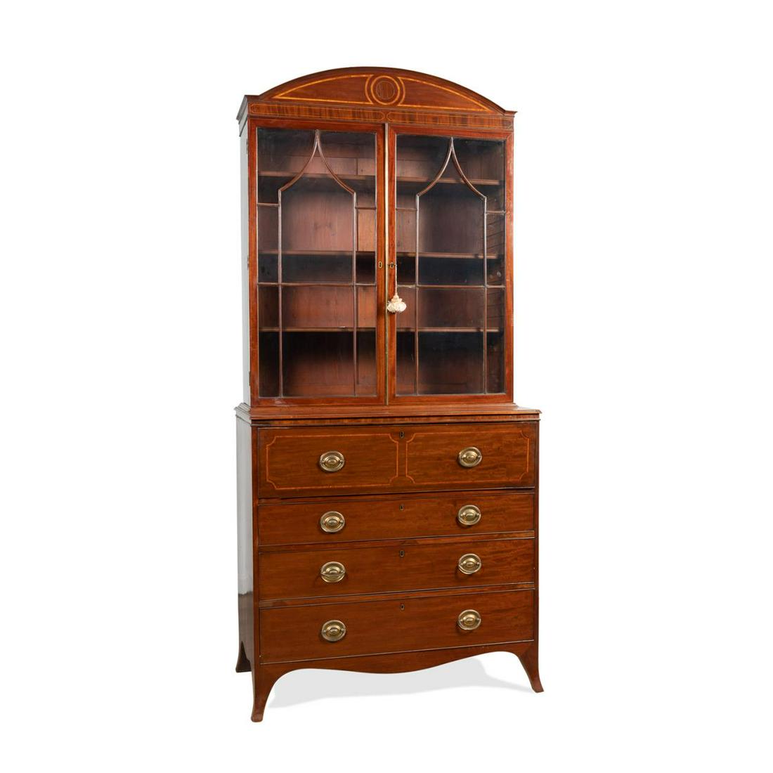 19TH C. REGENCY STYLE MAHOGANY BOOKCASE SECRETARY (1 of 10)