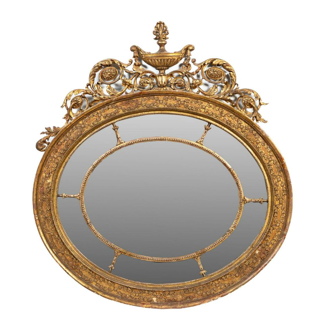ADAMS STYLE URN CRESTED OVAL GILTWOOD MIRROR (1 of 8)