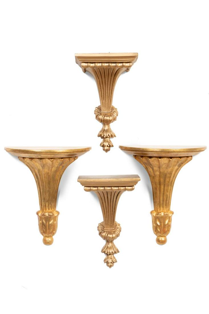 TWO PAIRS, GEORGIAN STYLE GILT WALL BRACKETS, 4PC (1 of 8)