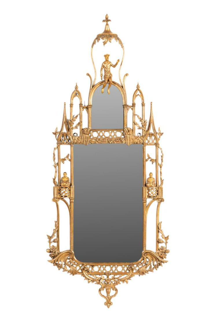 CHINESE CHIPPENDALE STYLE CARVED GILTWOOD MIRROR (1 of 5)
