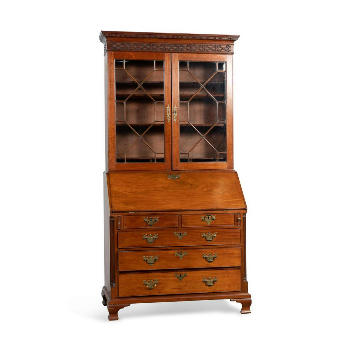 19TH C. GEORGE III MAHOGANY BUREAU BOOKCASE (1 of 12)