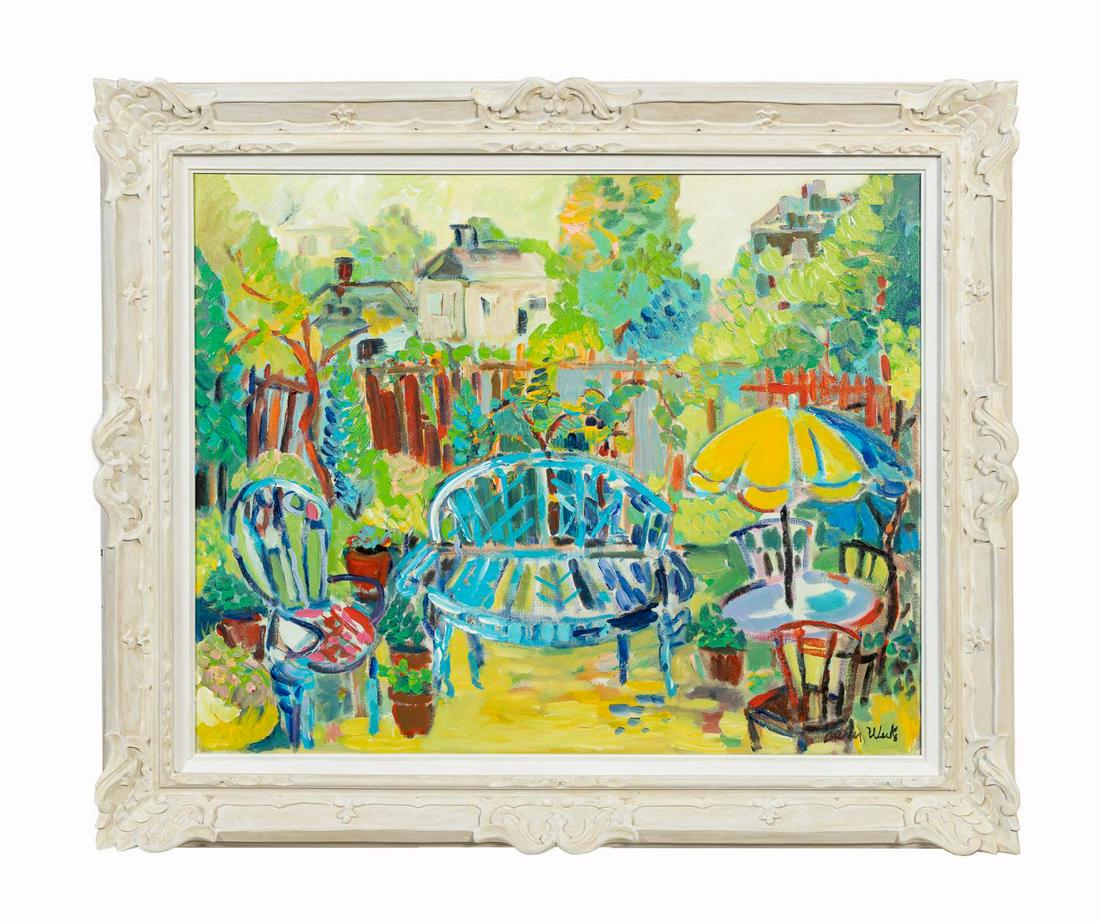 ARTHUR WEEKS, BACKYARD GARDEN WITH BLUE SETTEE O/C (1 of 6)