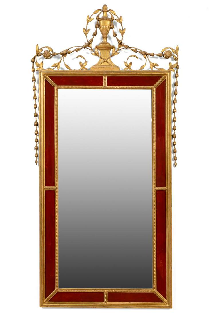 SHERATON STYLE GILT WOOD AND EGLOMISE WALL MIRROR (1 of 4)