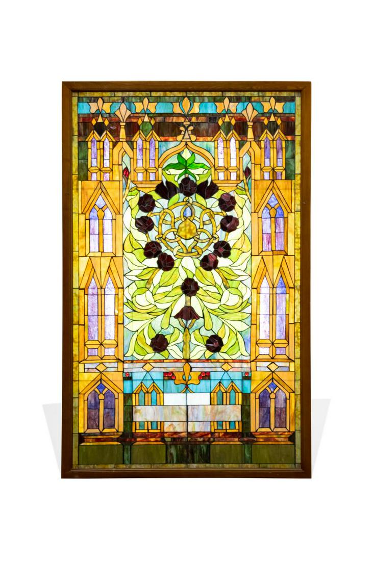 LARGE GOTHIC STYLE STAINED GLASS WINDOW PANEL (1 of 7)