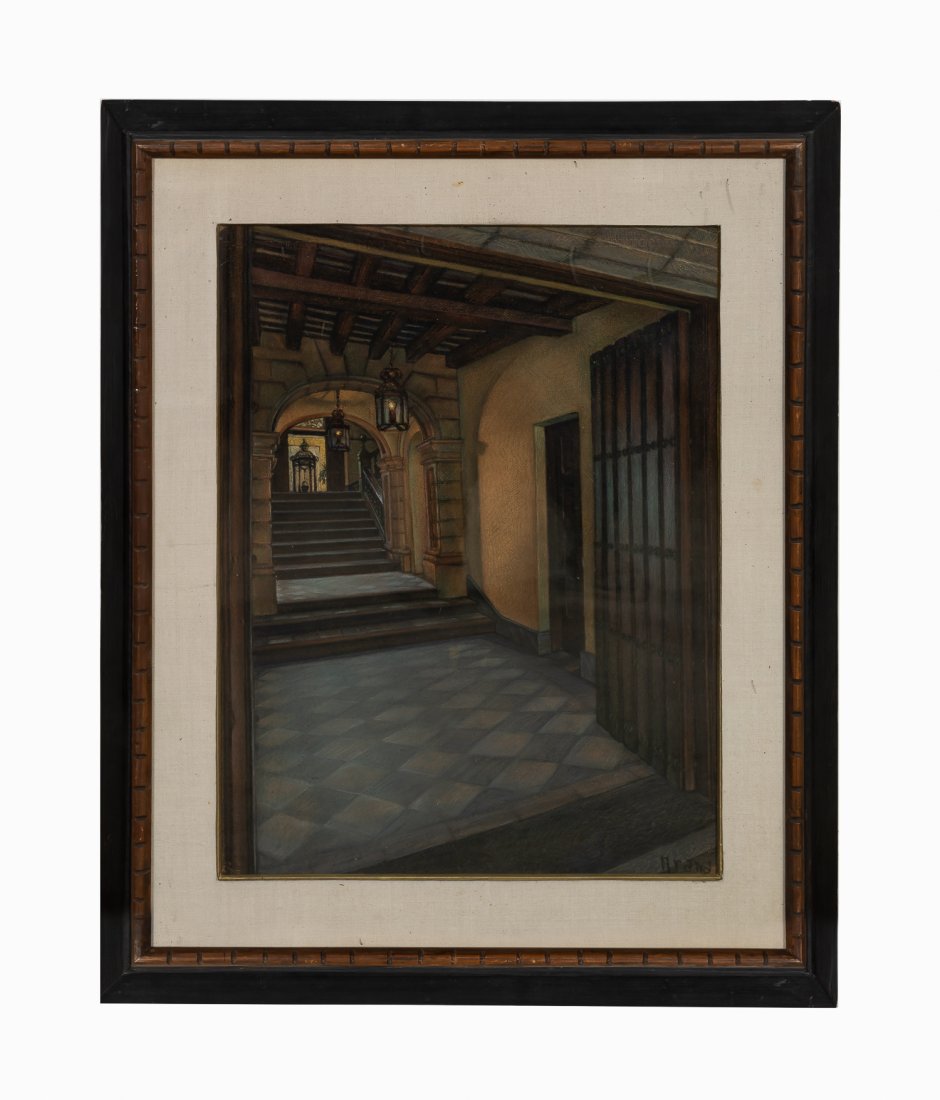 ALFONSO ARANA, INTERIOR SCENE, FRAMED PASTEL (1 of 4)