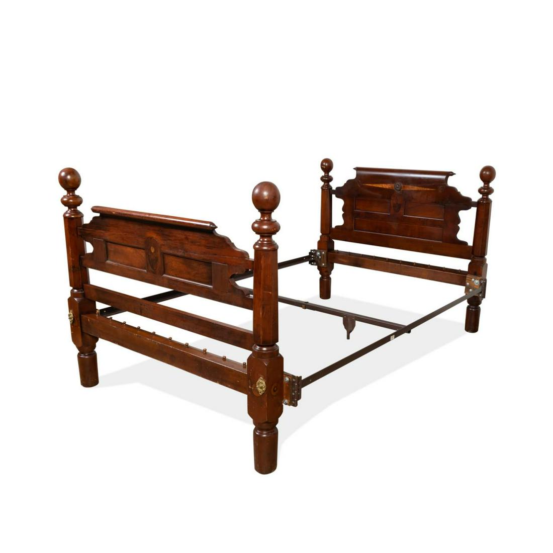 AMERICAN WALNUT CANNONBALL ROPE BED C. 1850 (1 of 8)