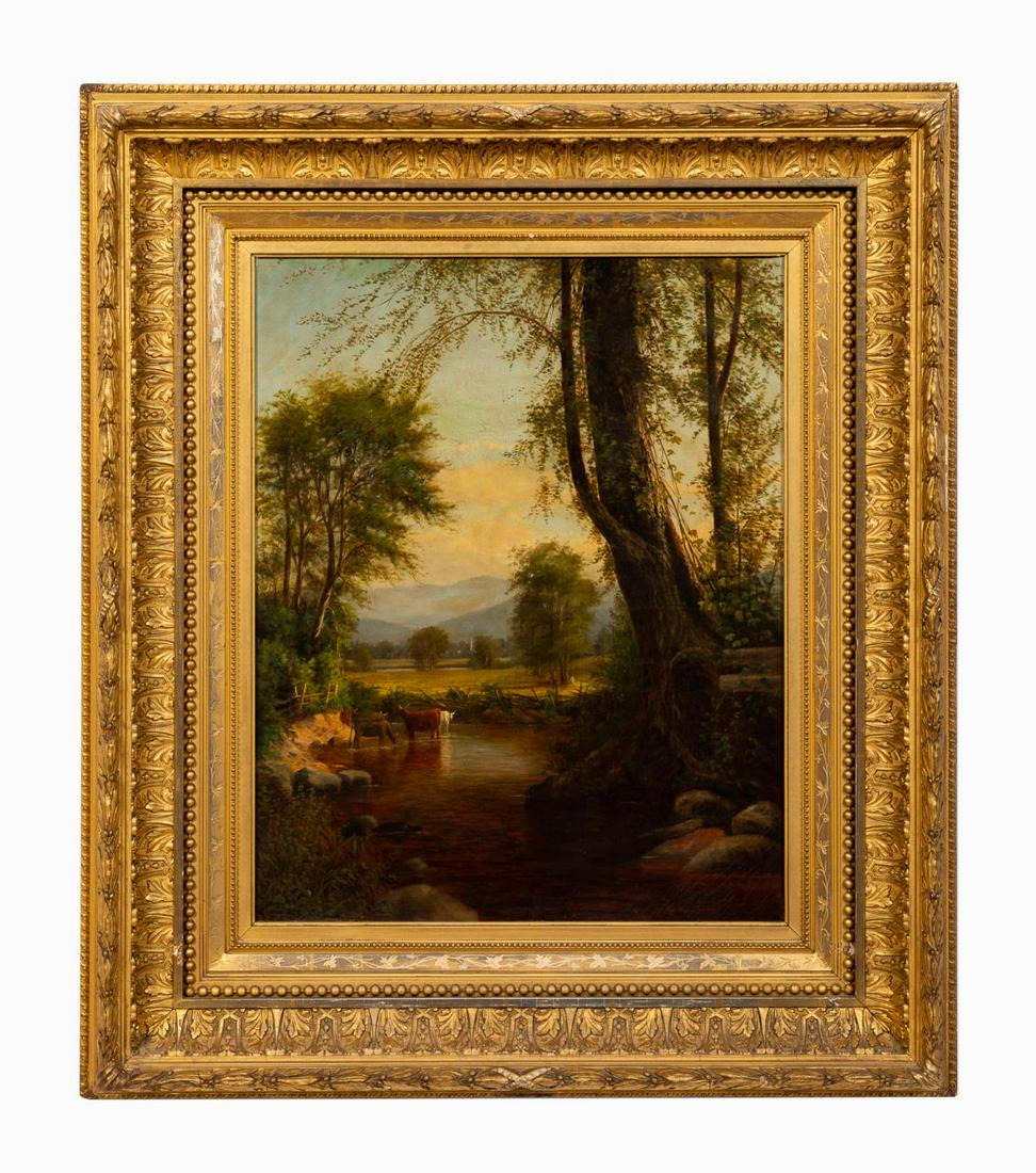 ATTR. JAMES MCDOUGAL HART, COWS IN LANDSCAPE, OIL (1 of 4)