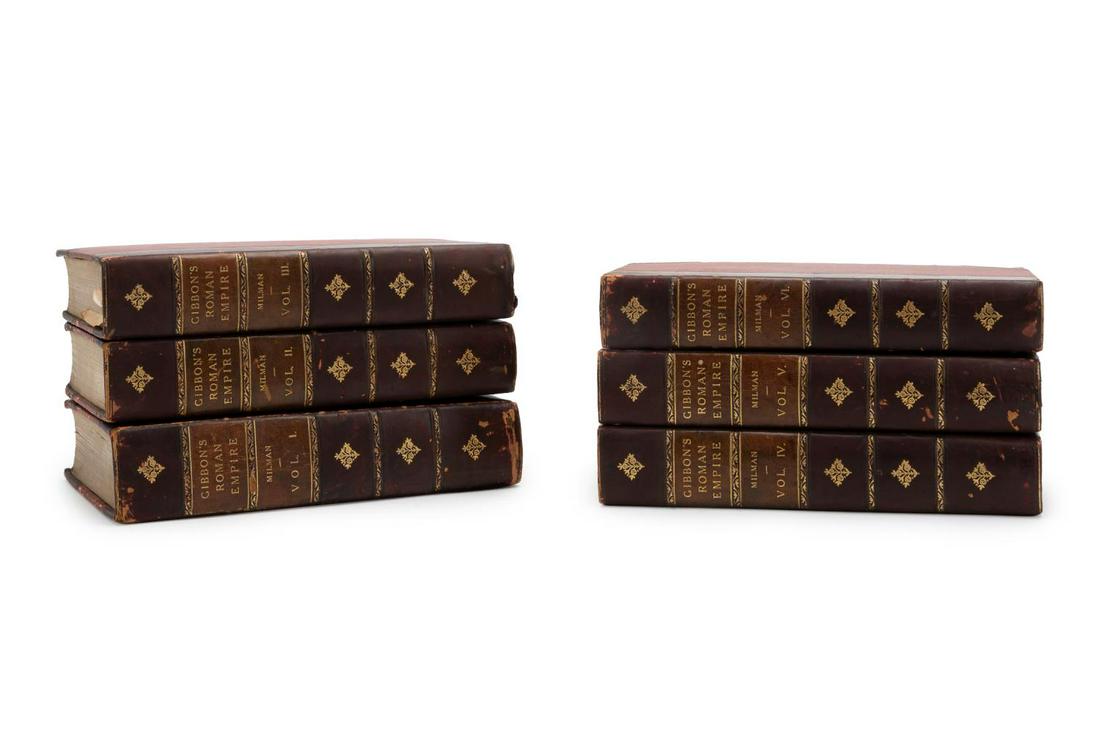 GIBBON, DECLINE & FALL OF THE ROMAN EMPIRE, 6 VOL.: Edward Gibbon (British 1737-1794), "The History of The Decline and Fall of the Roman Empire", published by John Murray, London, England, 1846, second edition, six volumes, octavo, red cloth board cove