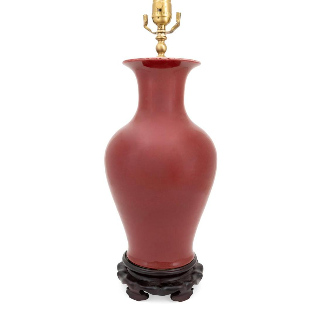 CHINESE SANG DE BOEUF VASE MOUNTED AS A TABLE LAMP (1 of 8)