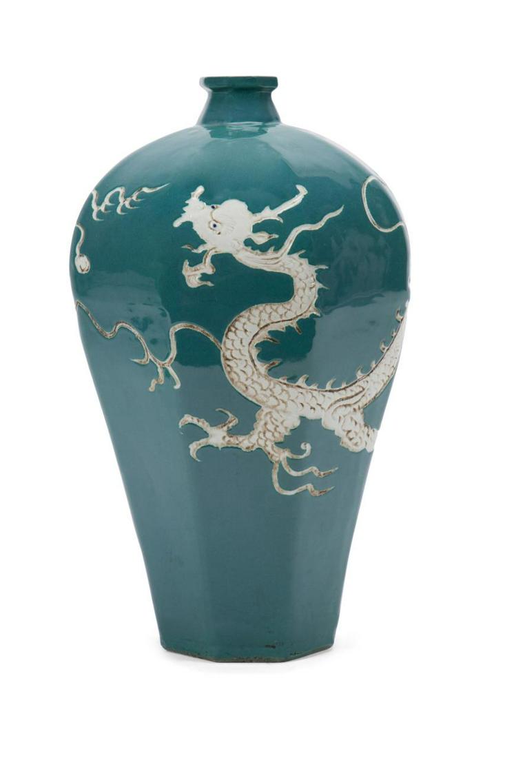 CHINESE TEAL GLAZE MEIPING DRAGON VASE (1 of 6)