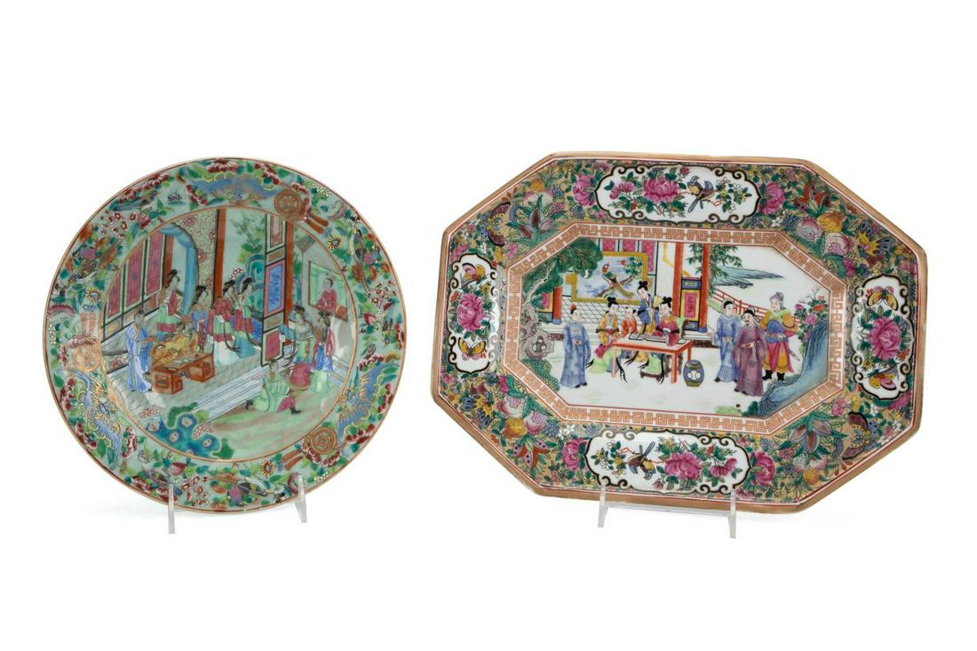 2PCS CHINESE ROSE MEDALLION LOW BOWL & PLATTER (1 of 6)