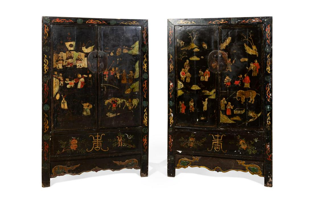 PAIR OF CHINESE PAINT DECORATED LACQUER CABINETS (1 of 8)