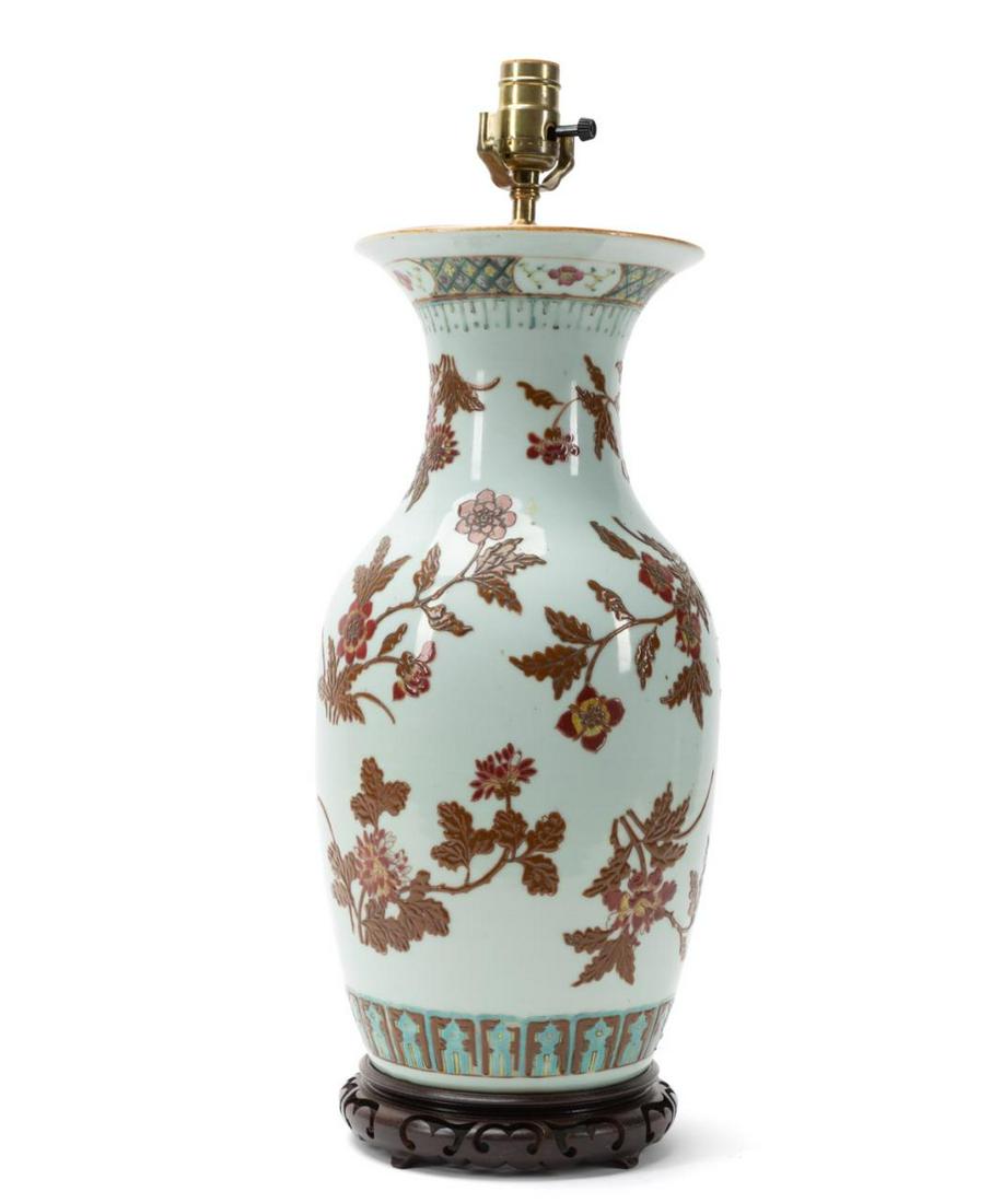 CHINESE PORCELAIN LAMP W/ IRON RED FLOWERS (1 of 9)