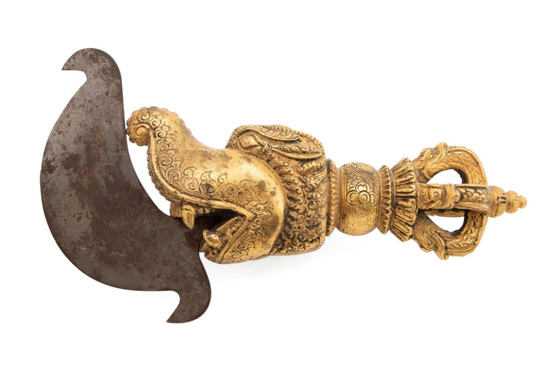 TIBETAN GILT BRONZE AND STEEL DRAGON KARTIKA (1 of 5)