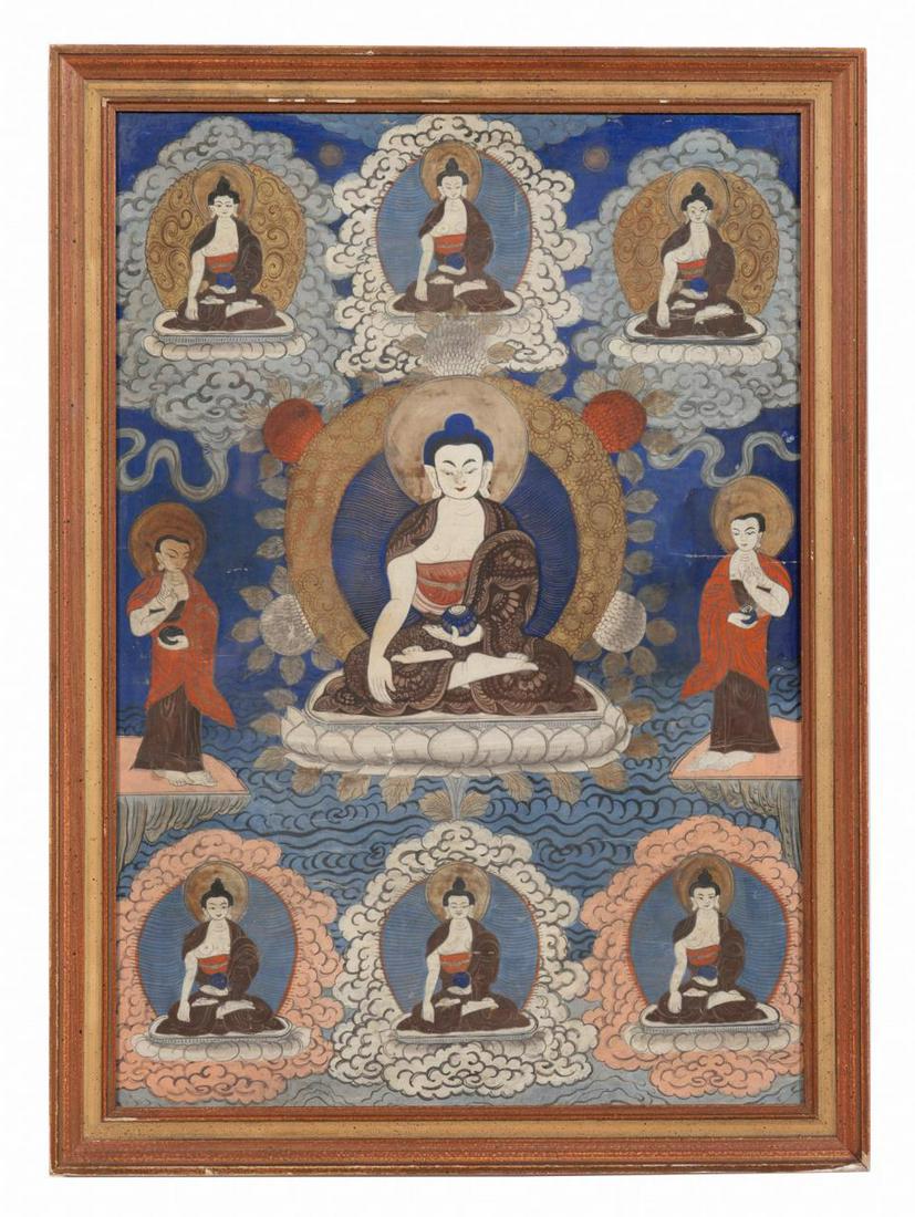 TIBETAN SILK THANGKA OF THE MEDICINE BUDDHA (1 of 5)