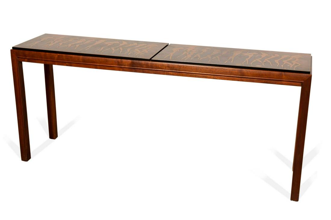 ITALIAN MCM FIGURAL COPPER PANEL CONSOLE TABLE (1 of 7)