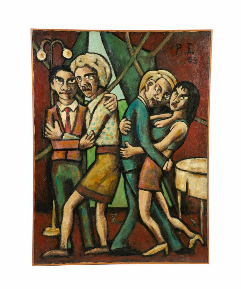 MODERN O/C PAINTING, TWO COUPLES DANCING 1983 (1 of 4)