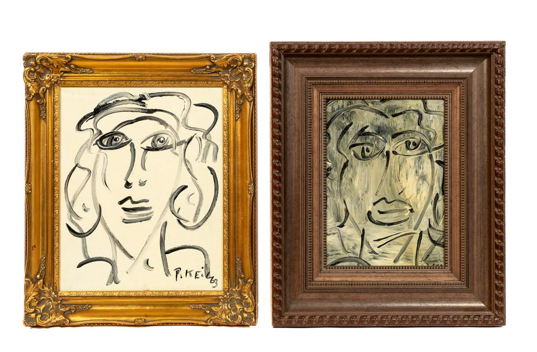 TWO PETER KEIL FEMALE PORTRAITS ON YELLOW, FRAMED (1 of 6)