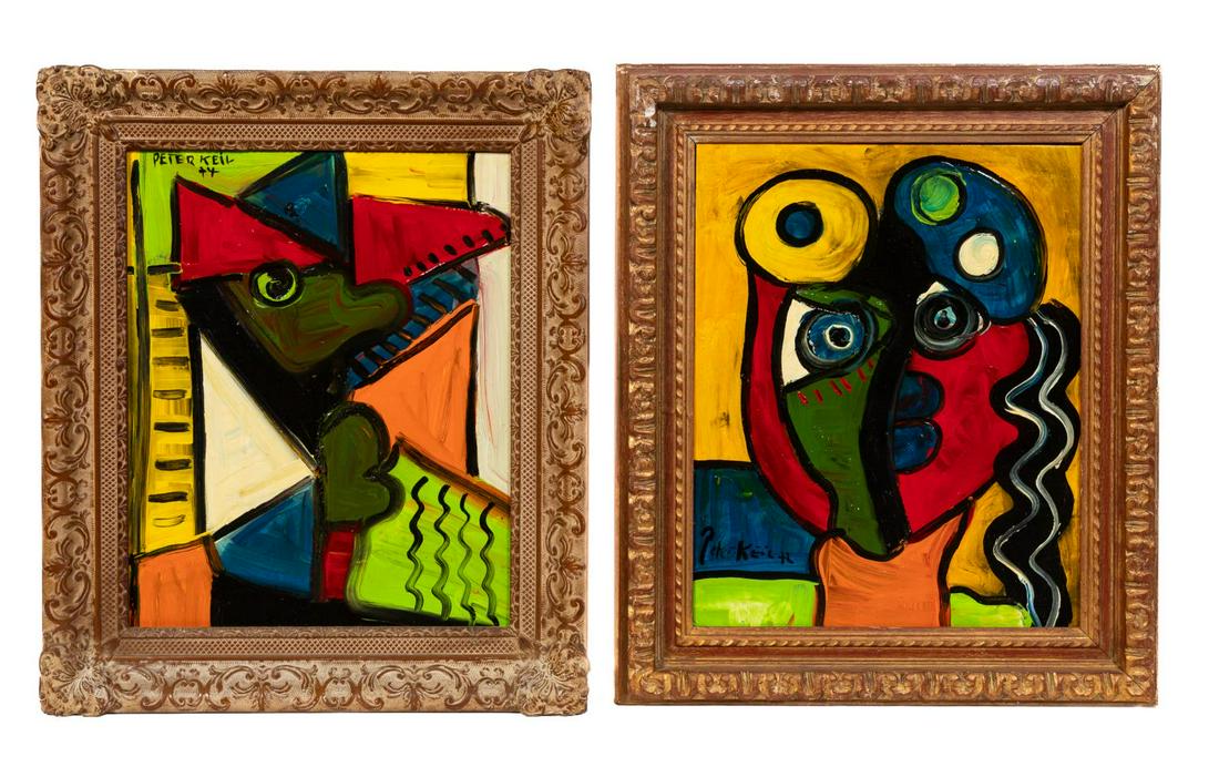 TWO PETER KEIL CUBIST PORTRAITS OIL ON BOARD (1 of 5)