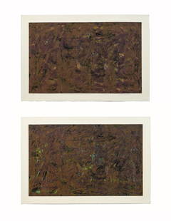 MILTON RESNICK TWO AUBERGINE COLOR ETCHINGS: Milton Resnick (American 1917–2004) , two "Untitled" abstract aquatint etchings on paper, comprising two aubergine abstract etching with black and brown lines, signed to lower right, one number