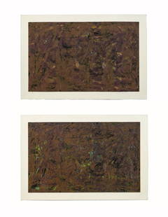 MILTON RESNICK TWO AUBERGINE COLOR ETCHINGS: Milton Resnick (American 1917â€“2004) , two "Untitled" abstract aquatint etchings on paper, comprising two aubergine abstract etching with black and brown lines, signed to lower right, one number