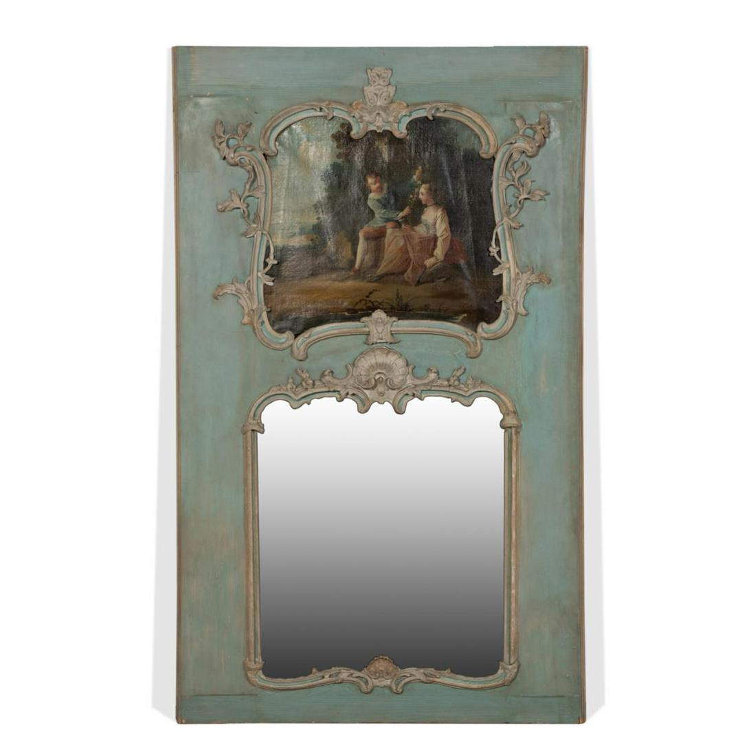 LOUIS XV STYLE TRUMEAU MIRROR WITH COURTING SCENE (1 of 6)