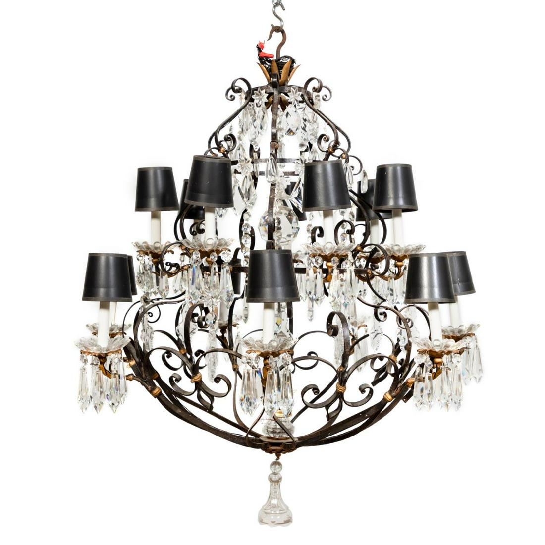 SCROLLED IRON & CRYSTAL 14 LIGHT CHANDELIER (1 of 5)