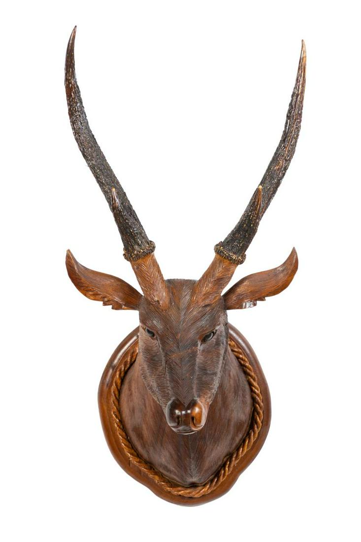 BLACK FOREST STYLE CARVED DEER HEAD TROPHY (1 of 9)