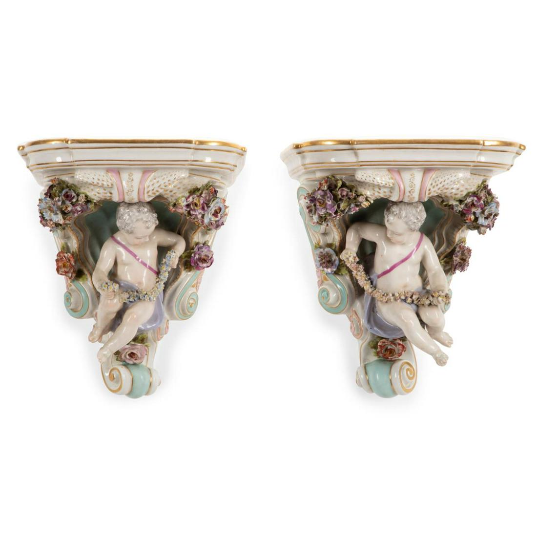 PR. MEISSEN STYLE PORCELAIN WALL BRACKETS (1 of 9)