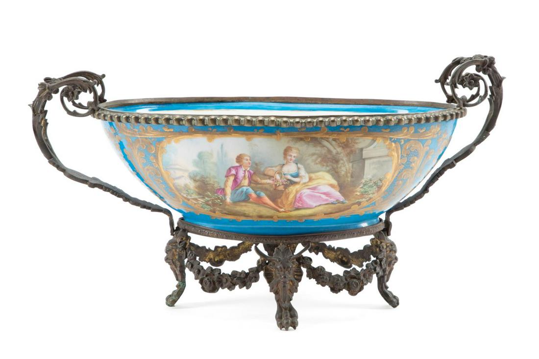 CONTINENTAL SEVRES STYLE BRONZE MOUNTED BOWL (1 of 9)